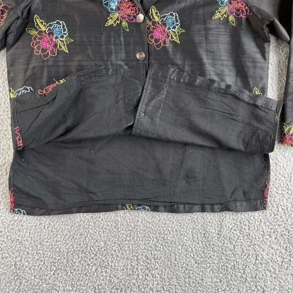 Vintage Laura Ashley Jacket Womens Large Blazer Silk Floral Embroidered Boho‎
